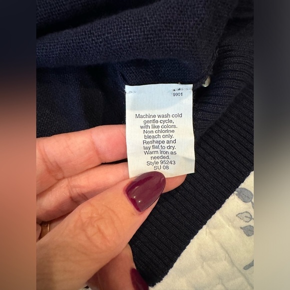 J CREW Womens Navy Linen V-Neck Sweater With Ruffles and Buttons - Picture 10 of 15